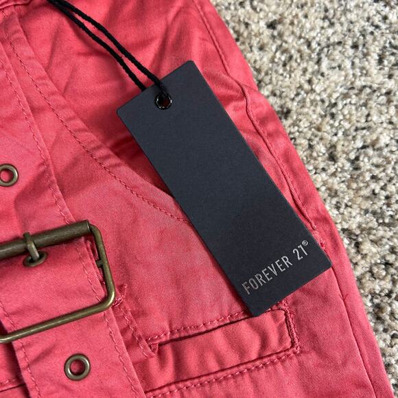 NWT Forever 21 Wide Leg Cargo Pants Size Small Coral Pink Buckle Straps - Picture 4 of 7